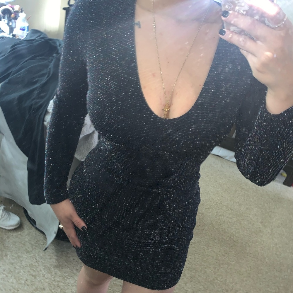 Forever 21 black long sleeve rainbow glitter dress